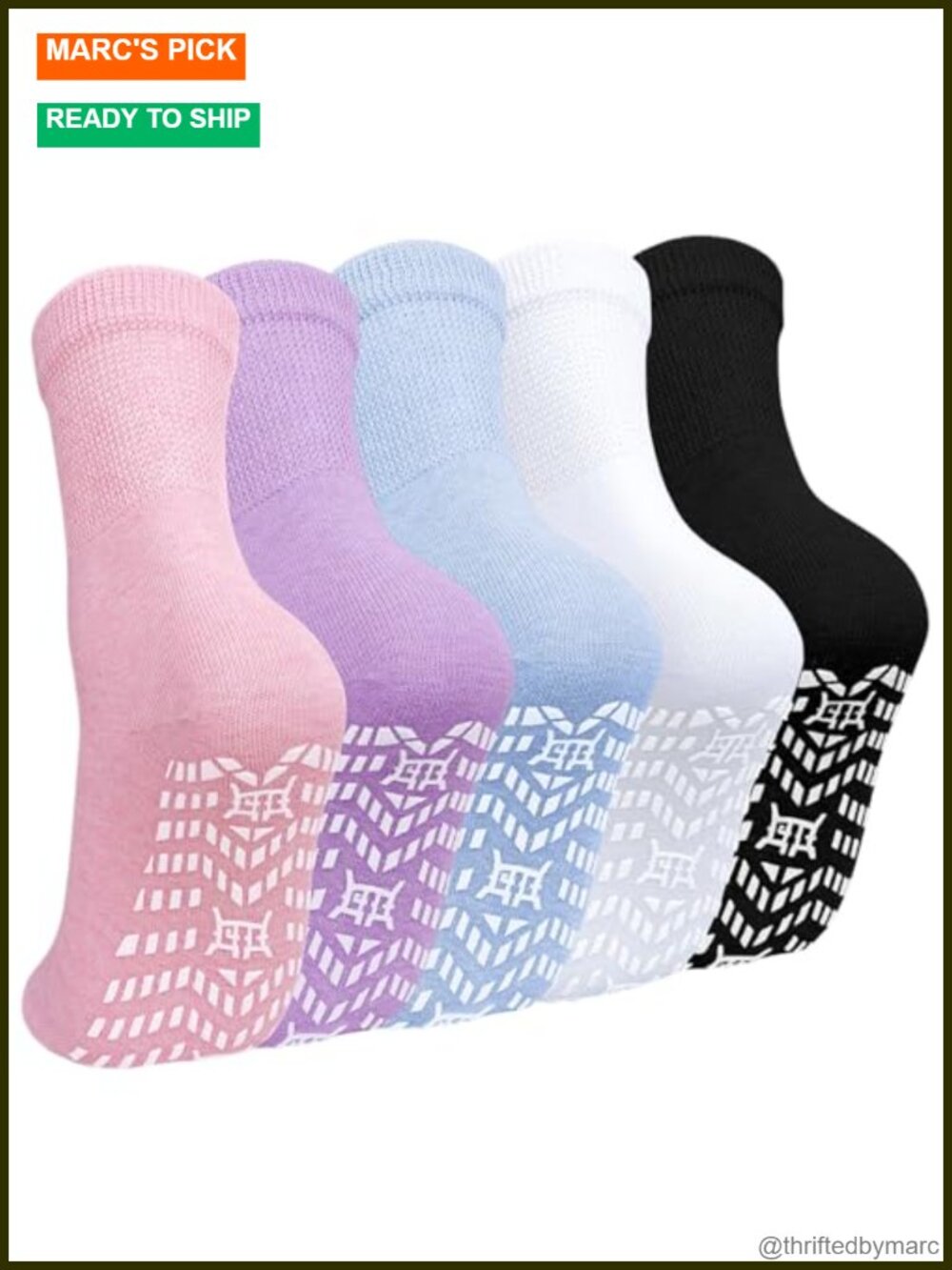 Non Slip Crew Grip Socks with Grippers for Women 5 Pairs